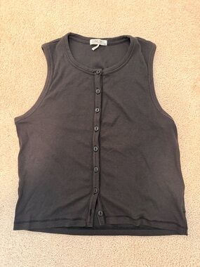 rag & bone Black Ribbed Button-Front Tank